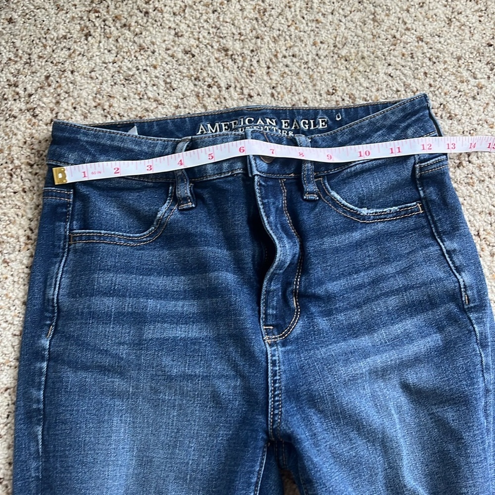 american eagle High Rise Blue Distressed skinny y2k ripped Denim jeans - Picture 5 of 7